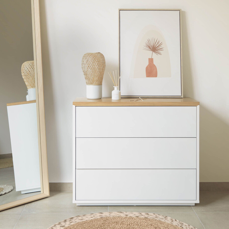 Kave Home Ladekast 'Abilen' Eiken, 90 x 75cm, kleur Wit Kave Home Ladekast 'Abilen' Eiken, 90 x 75cm, kleur Wit afbeelding 1