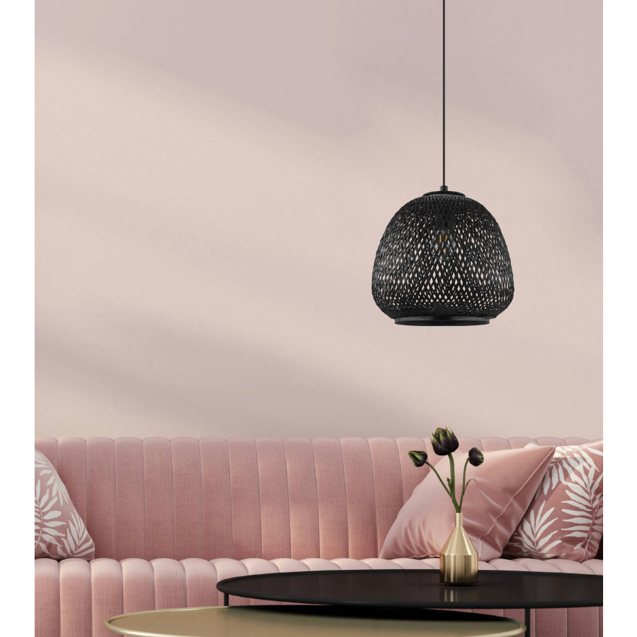 EGLO Hanglamp Dembleby Houtkorf gevlochten, zwart, vintage, Hygge, 1 fitting afbeelding 1