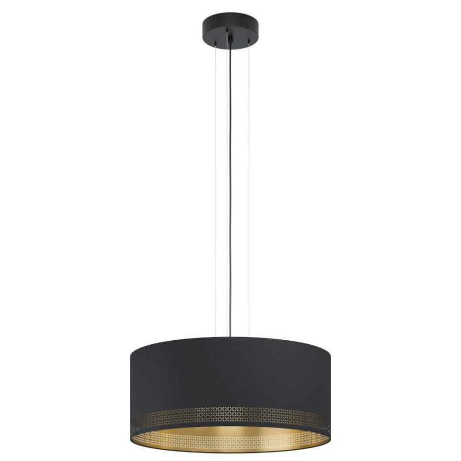EGLO Hanglamp ESTEPERRA Vintage hanglamp van staal en textiel in zwart, goud, E27, Ø 53 cm (1 stuk) afbeelding 1