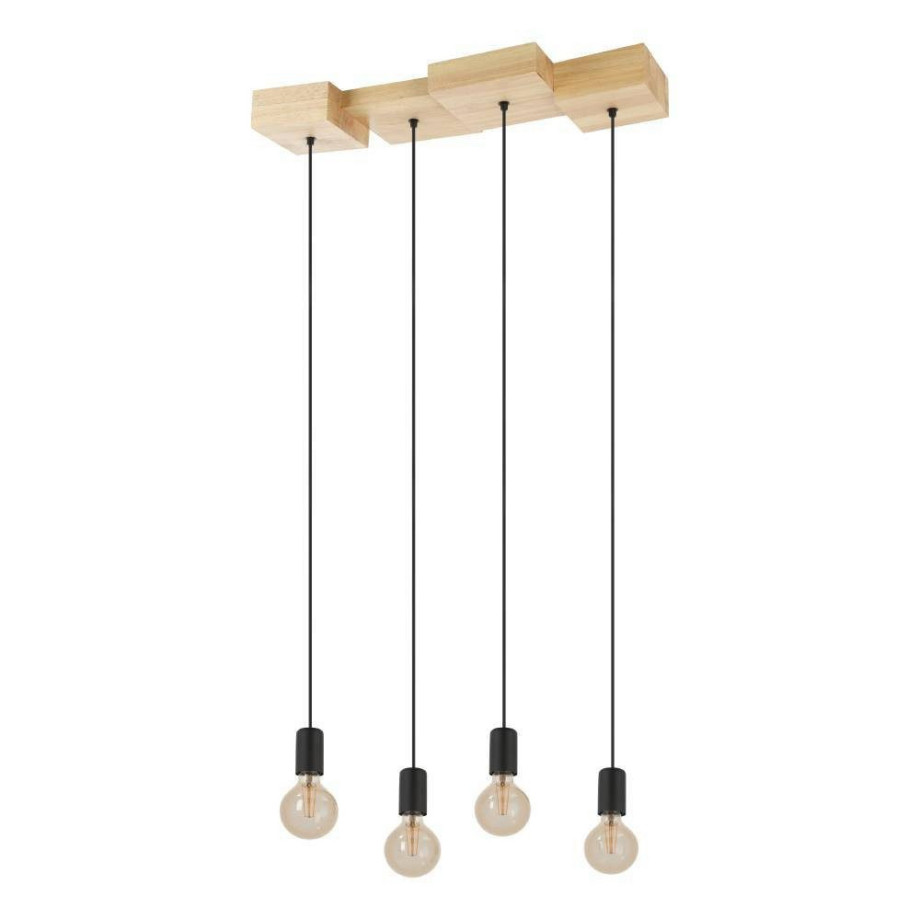 EGLO Hanglamp HALKIN Hanglamp, hout in natuur en metaal in zwart, FSC100HB, E27 (1 stuk) afbeelding 1