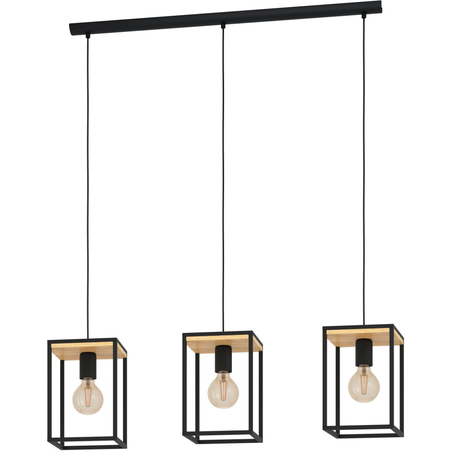 EGLO Hanglamp LIBERTAD Hanglamp in zwart en bruin van staal, hout - excl. E27 - 40W (1 stuk) afbeelding 1