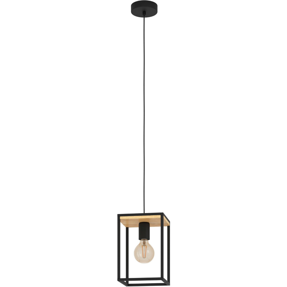 EGLO Hanglamp LIBERTAD Hanglamp in zwart en bruin van staal, hout - excl. E27 - 40W (1 stuk) afbeelding 1