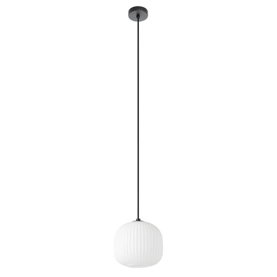 EGLO Hanglamp MANTUNALLE Hanglamp, metaal in zwart en glas in wit, E27 fitting, Ø 20 cm (1 stuk) afbeelding 1