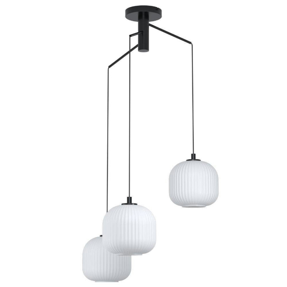 EGLO Hanglamp MANTUNALLE Hanglamp, metaal in zwart en glas in wit, E27 fitting, Ø 62 cm (1 stuk) afbeelding 1