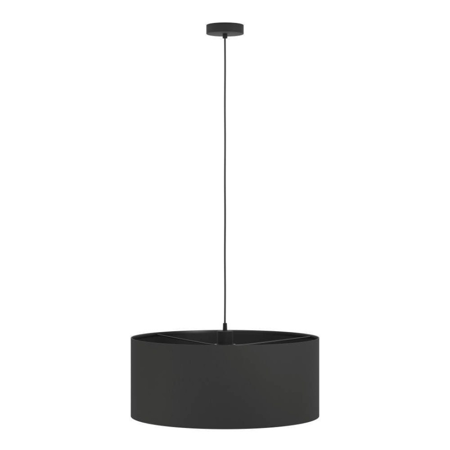 EGLO Hanglamp MASERLO 1 Vintage hanglamp van staal en textiel in zwart, E27 fitting, Ø 53 cm (1 stuk) afbeelding 1