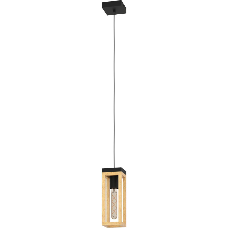 EGLO Hanglamp NAFFERTON Hanglamp in zwart en bruin van staal, hout - excl. E27 - 40W (1 stuk) afbeelding 1