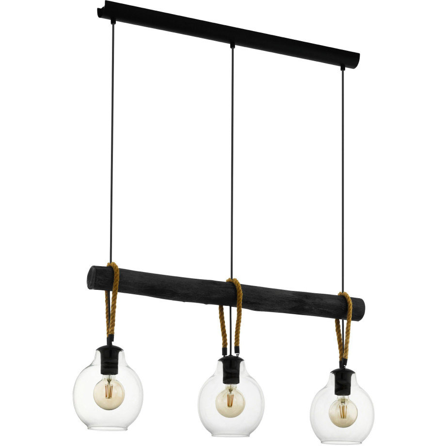 EGLO Hanglamp RODING Hanglamp in zwart en bruin van staal, hout - excl. E27 - 40W (1 stuk) afbeelding 1