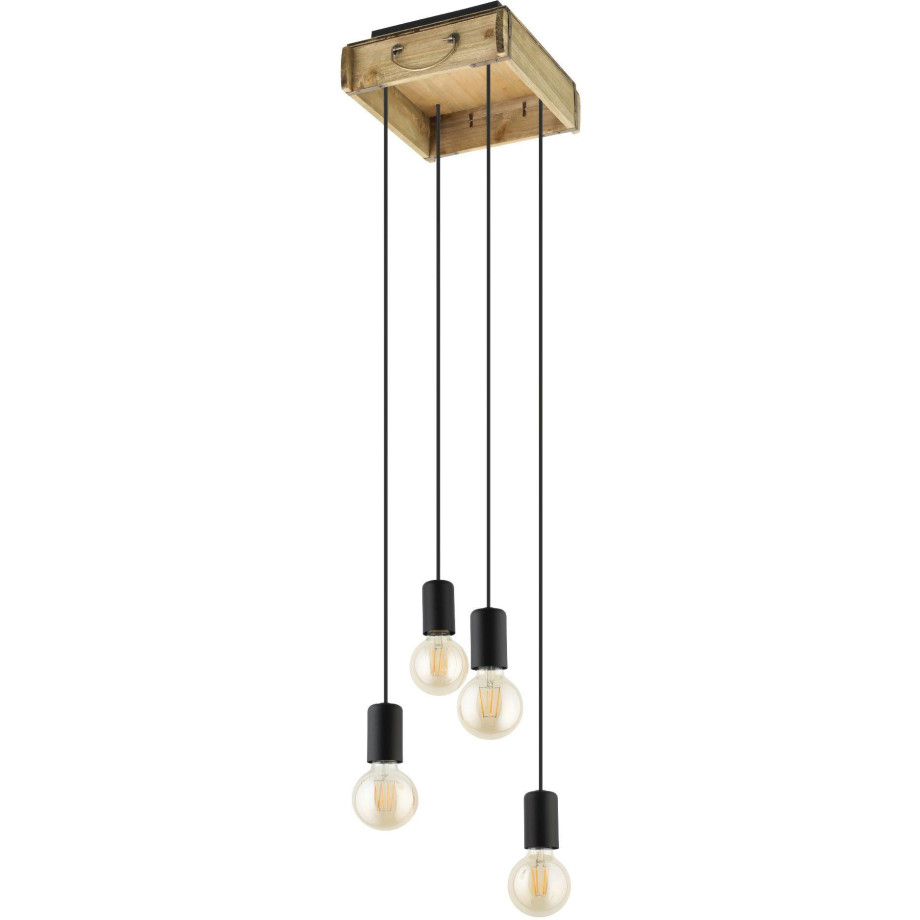 EGLO Hanglamp WOOTTON Hanglamp in bruin en zwart van hout, staal - excl. E27 - 40W (1 stuk) afbeelding 1