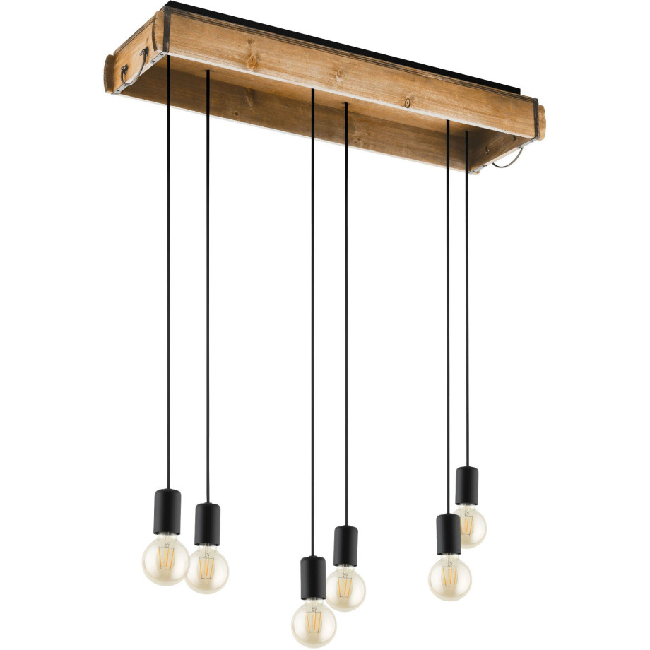 EGLO Hanglamp WOOTTON Hanglamp in bruin en zwart van hout, staal - excl. E27 - 40W (1 stuk) afbeelding 1