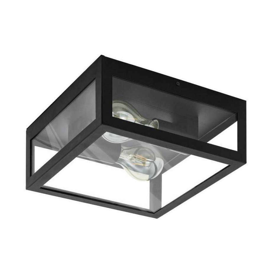 EGLO Plafondlamp AMEZOLA Wandlamp, plafondlamp, staal en glas, zwart, helder, E27, IP44 (1 stuk) afbeelding 1