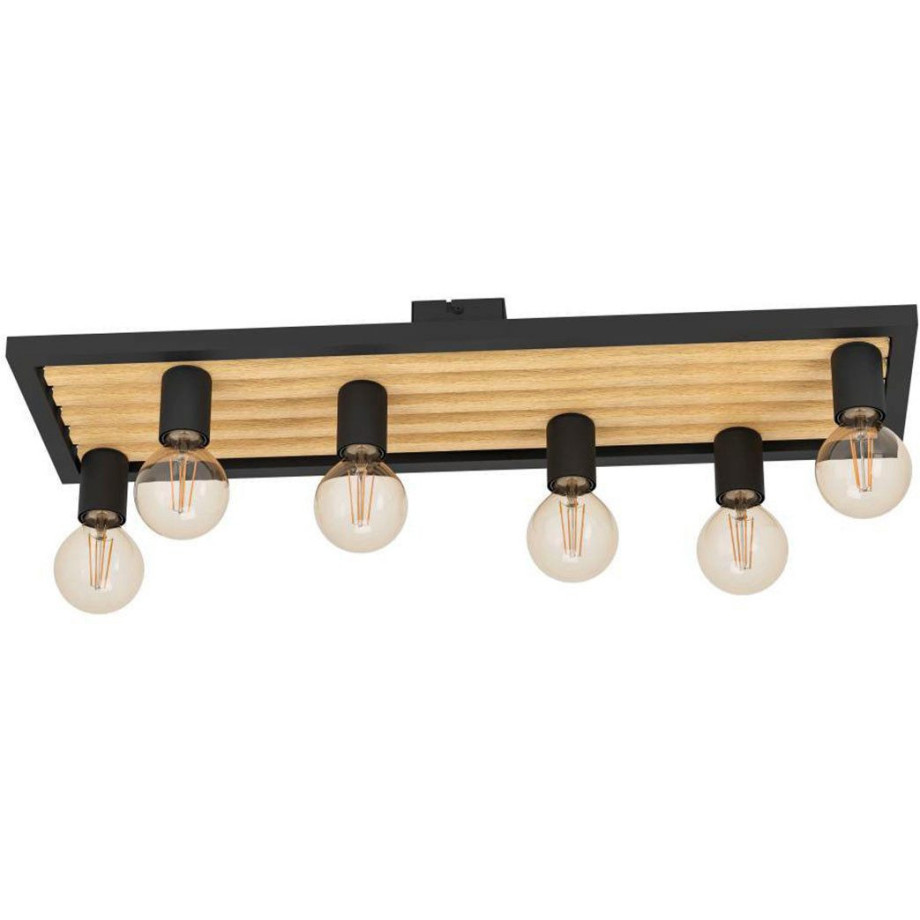 EGLO Plafondlamp CONSETT Plafondlamp, FSCM70HB, zwart staal en hout, E27 fitting (1 stuk) afbeelding 1