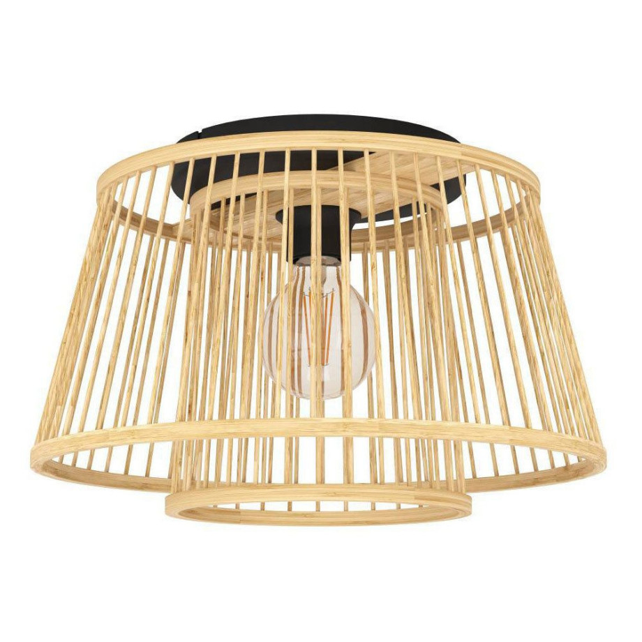 EGLO Plafondlamp HYKEHAM Plafondlamp, bamboe, boho, hout en metaal in zwart, E27 fitting (1 stuk) afbeelding 1