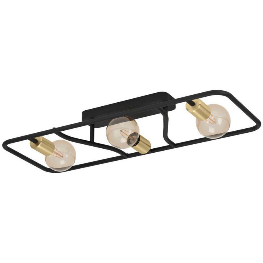 EGLO Plafondlamp MESSINARO Plafondlamp, metaal in zwart en geborsteld messing, E27 fitting (1 stuk) afbeelding 1