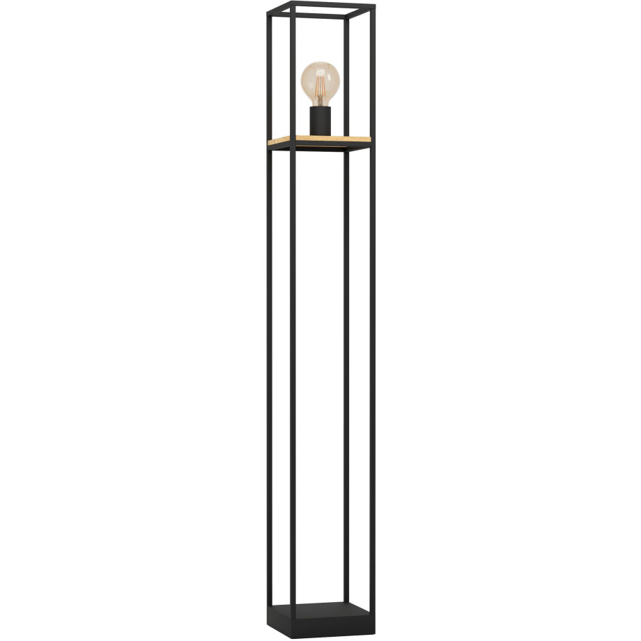 EGLO Staande lamp LIBERTAD Vloerlamp in zwart en bruin van staal, hout - excl. E27- 1X40W (1 stuk) afbeelding 1