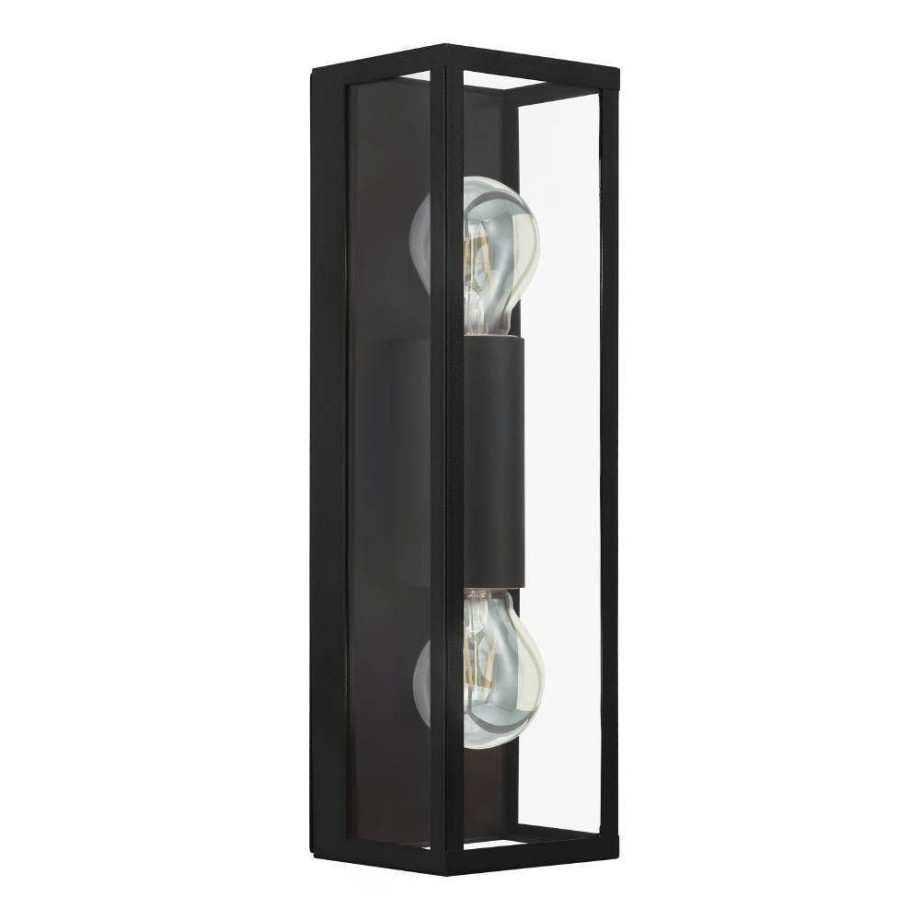 EGLO Wandlamp AMEZOLA Wandlamp van staal en glas, ganglamp in zwart, helder, E27, IP44 (1 stuk) afbeelding 1