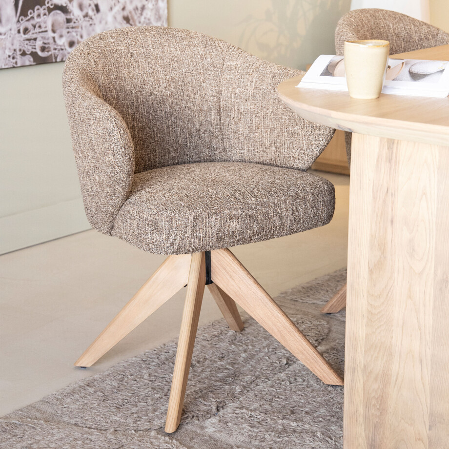 Eleonora Draaibare Eetkamerstoel 'Connor' Eiken onderstel, kleur Bruin afbeelding 1