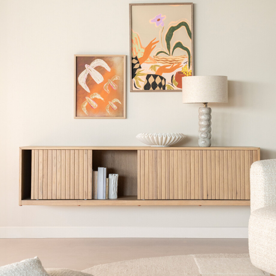 Eleonora Zwevend TV-meubel 'Milo' Eiken, 180cm, kleur Naturel afbeelding 1