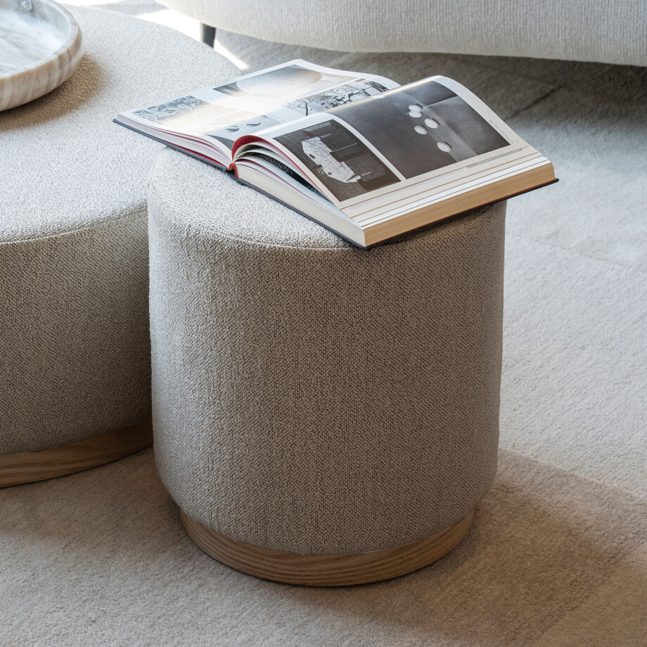 Eleonora Poef/Bijzettafel 'Avah' Bouclé, 41cm, kleur Taupe afbeelding 1