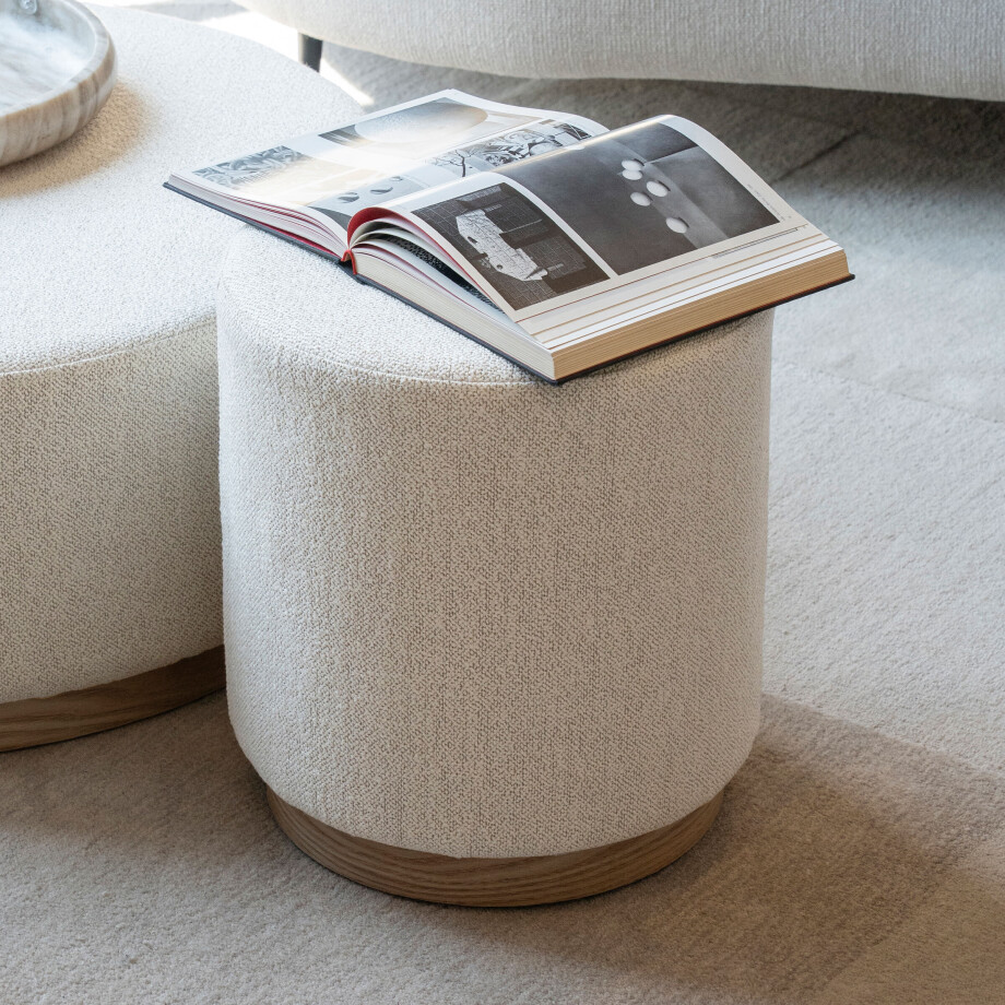 Eleonora Poef/Bijzettafel 'Avah' Bouclé, 41cm, kleur Beige afbeelding 1