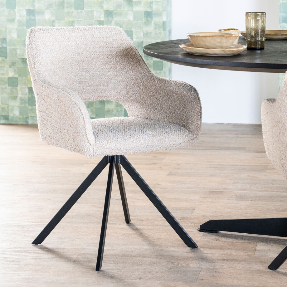 Eleonora Draaibare Eetkamerstoel 'Fabio' Bouclé, kleur Beige Eleonora Draaibare Eetkamerstoel 'Fabio' Bouclé, kleur Beige afbeelding 1