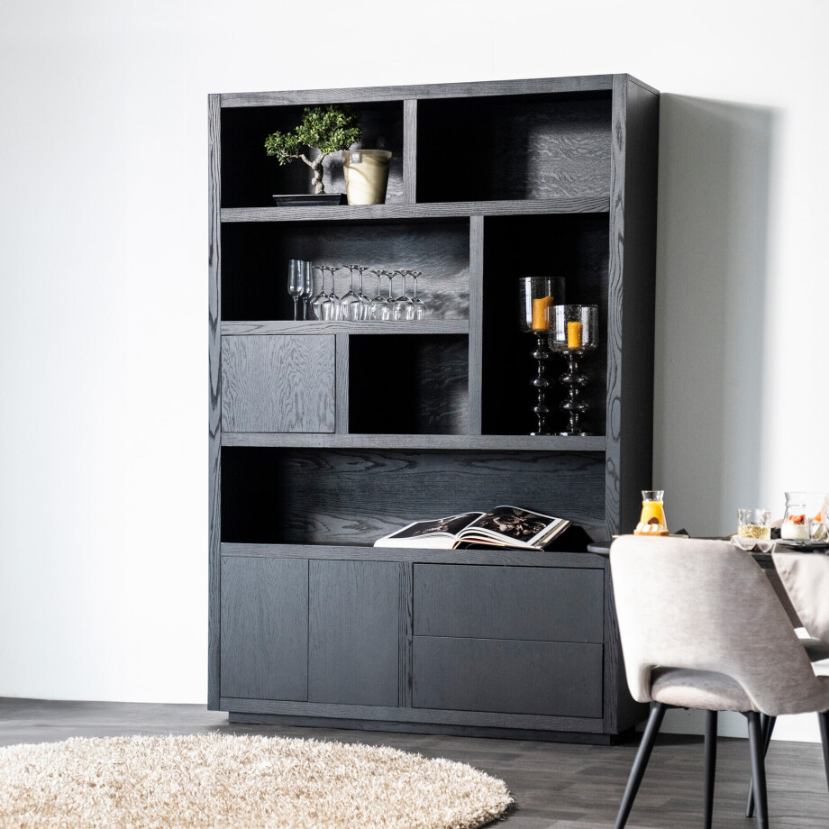 Eleonora Opbergkast 'Helsinki' Eiken, kleur Zwart, 220 x 150cm Eleonora Opbergkast 'Helsinki' Eiken, kleur Zwart, 220 x 150cm afbeelding