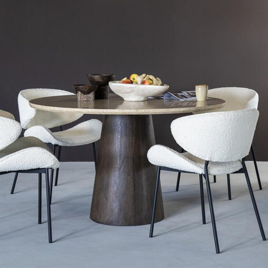 Eleonora Ronde Eettafel 'Aikin' Travertin en Mangohout, 130cm afbeelding 1