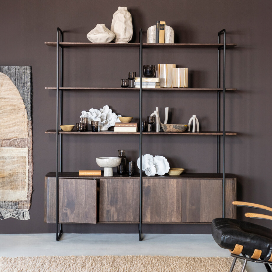 Eleonora Wandkast 'James' Mangohout en Metaal, 210 x 190cm, kleur Bruin Eleonora Wandkast 'James' Mangohout en Metaal, 210 x 190cm, kleur Bruin afbeelding 1