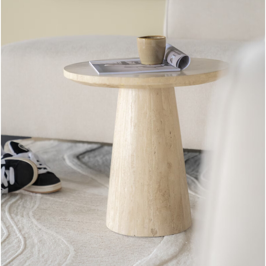 Eleonora Ronde Bijzettafel 'Aime' Travertin, 45cm Eleonora Ronde Bijzettafel 'Aime' Travertin, 45cm afbeelding 1