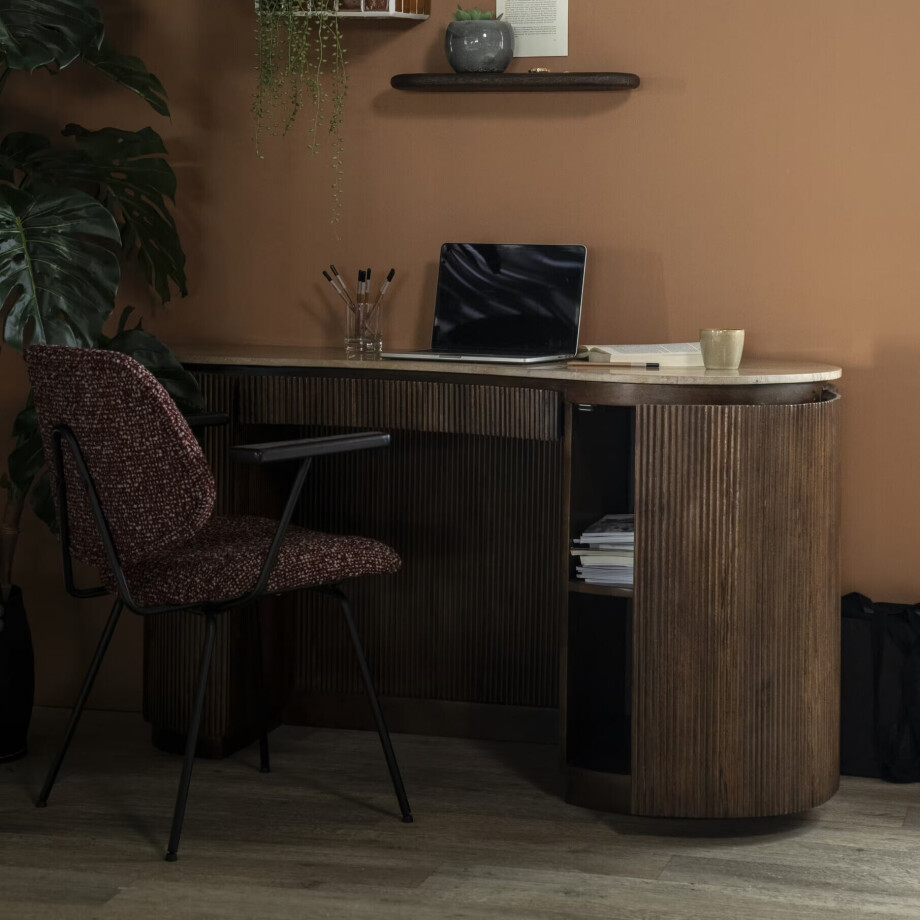 Eleonora Organisch Bureau 'Mari' Mangohout en Travertin, 129 x 60cm afbeelding 1