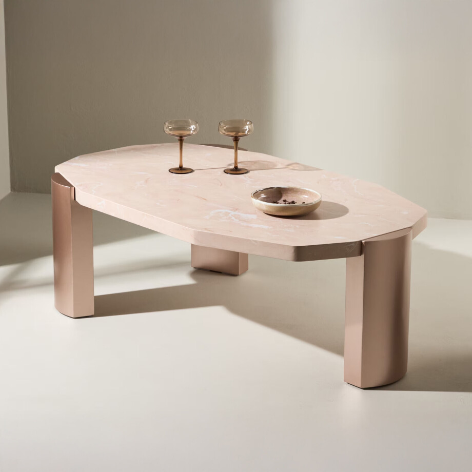 Nohr Organische Salontafel 'Ellen' Marmerlook, 125 x 70cm, kleur Roze Nohr Organische Salontafel 'Ellen' Marmerlook, 125 x 70cm, kleur Roze afbeelding 1