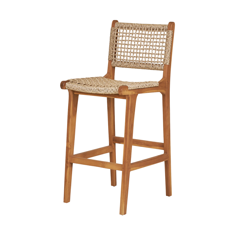 Elodie houten tuin barkruk met rotan zitting naturel - 60 cm afbeelding 1