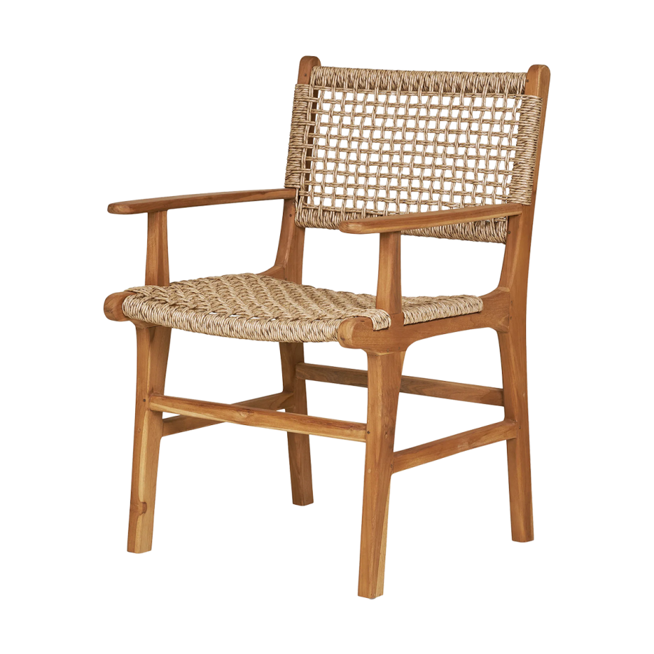 Elodie houten tuinstoel naturel met rotan - met armleuningen Elodie houten tuinstoel naturel met rotan - met armleuningen afbeelding 1