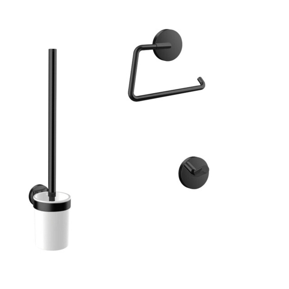 Emco Round Toiletaccessoireset - toiletborstelhouder - open - toiletrolhouder - zonder klep - handdoekhaken - 2 stuks - enkel - zwart 439813300 afbeelding 1