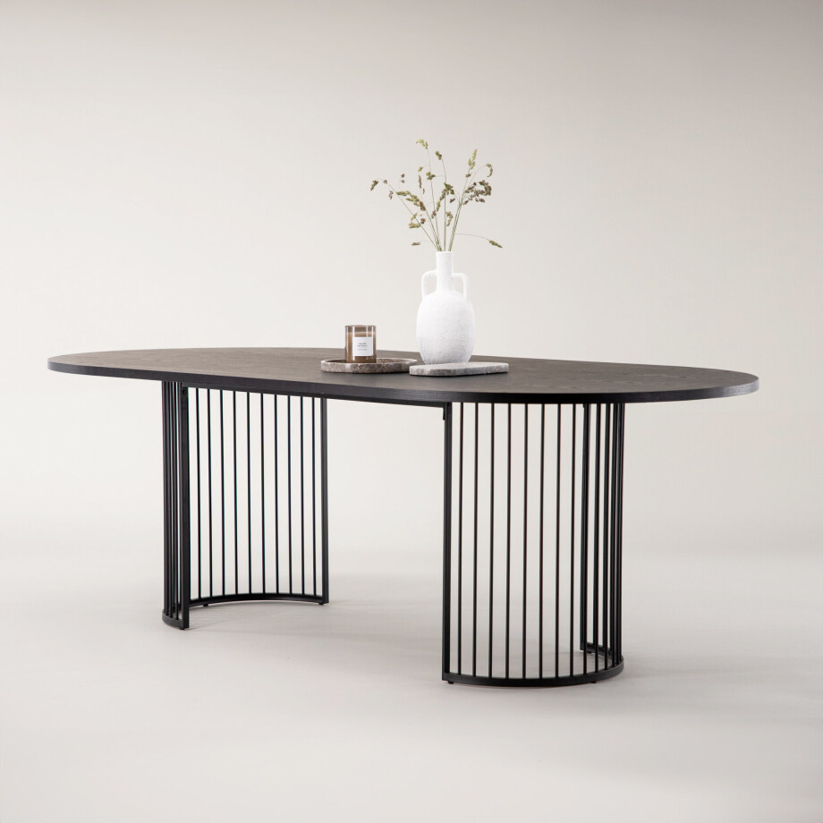Nohr Ovale Eettafel 'Emmauel' MDF, 220 x 110cm, kleur Zwart afbeelding 1