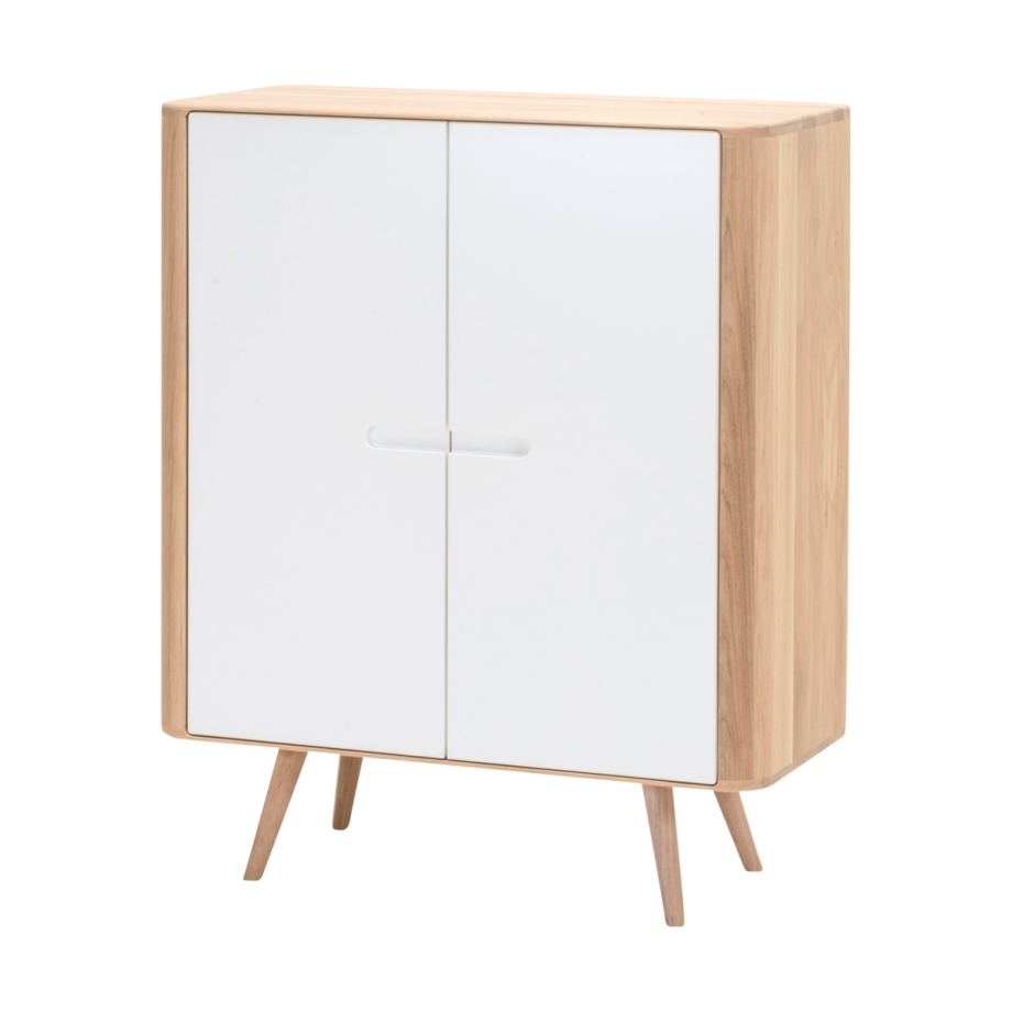 Ena cabinet houten opbergkast whitewash - 90 x 110 cm afbeelding 1