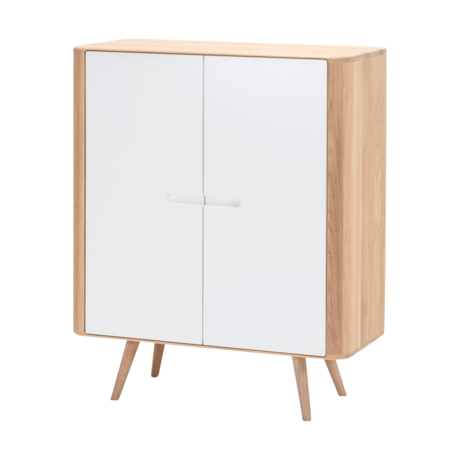 Ena cabinet houten opbergkast whitewash - 90 x 110 cm Ena cabinet houten opbergkast whitewash - 90 x 110 cm afbeelding 1