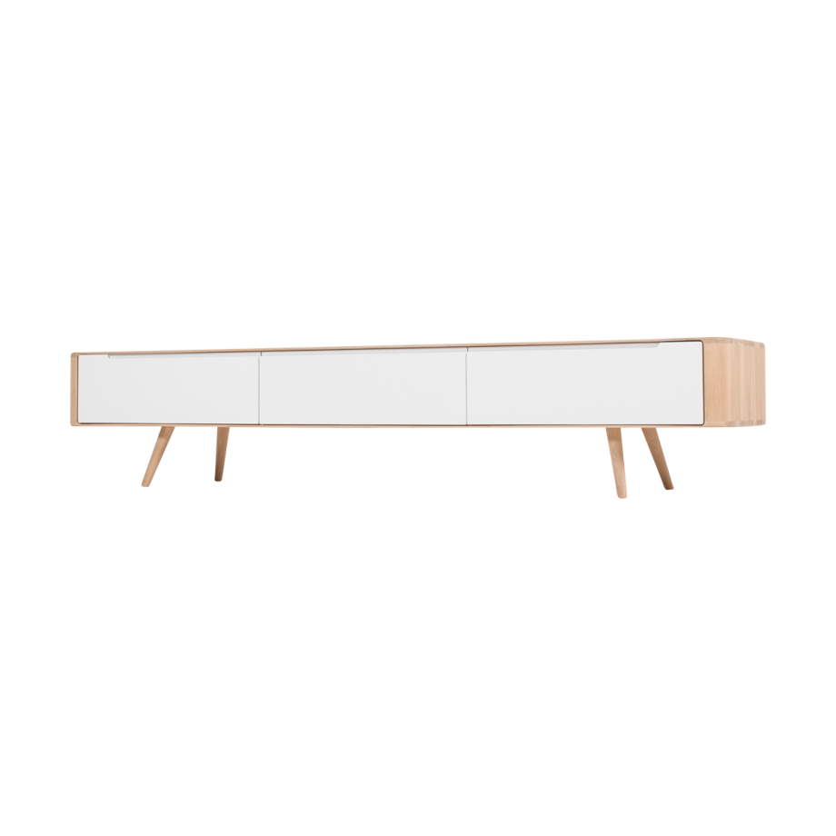 Ena lowboard houten tv meubel whitewash - 225 x 42 cm afbeelding 1