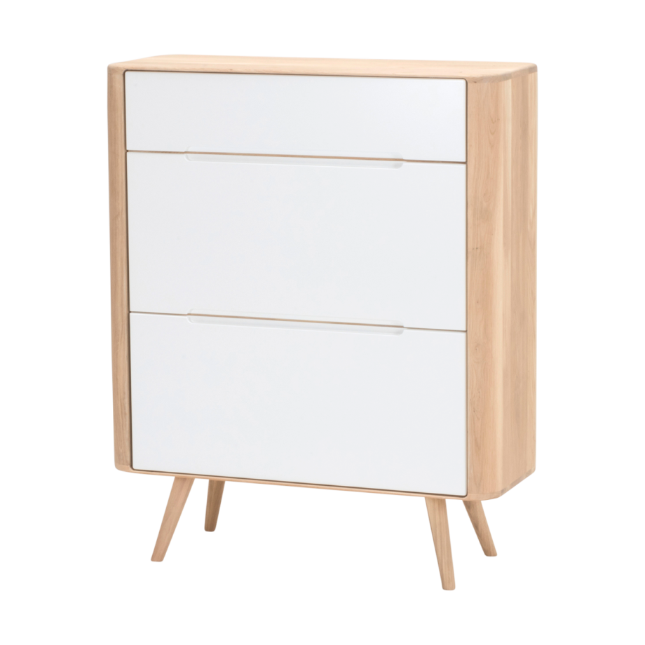 Ena shoe cabinet houten schoenenkast whitewash - 90 x 110 cm afbeelding 1