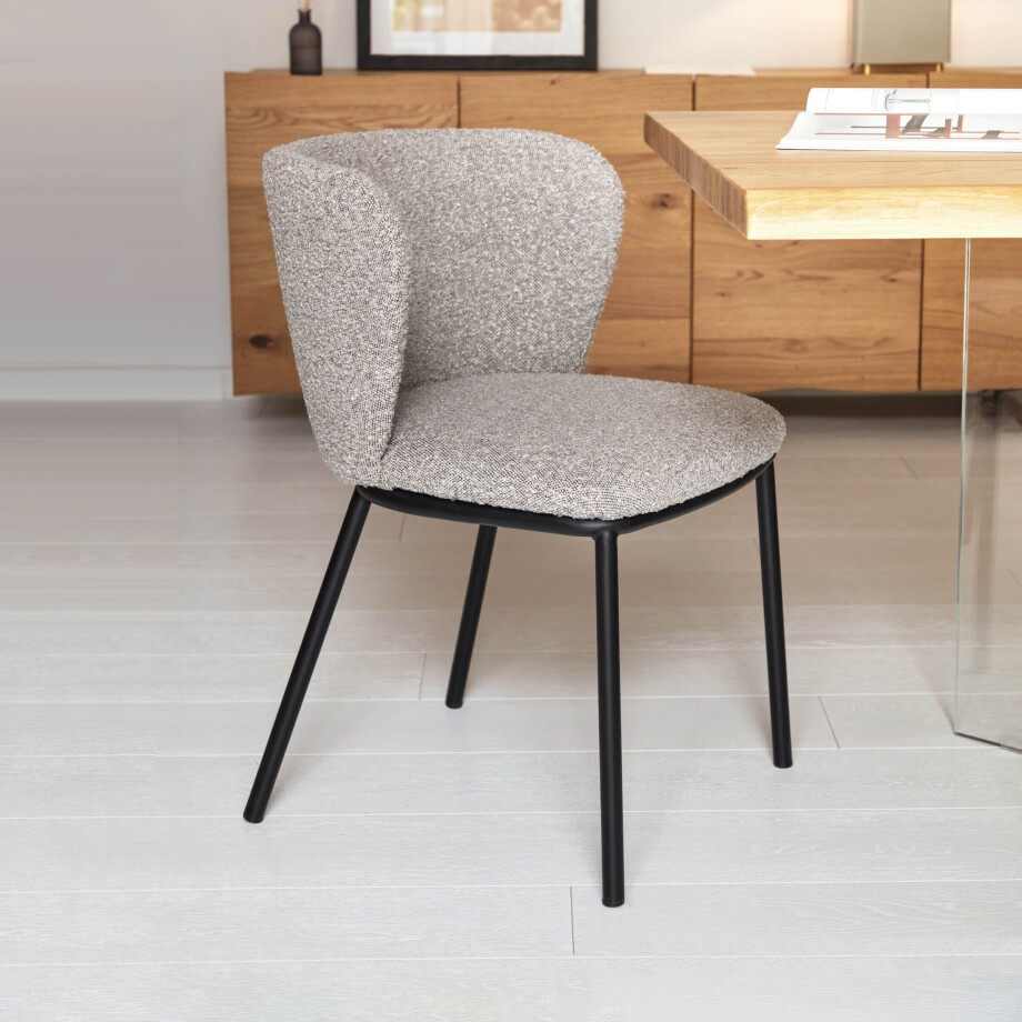 Kave Home Eetkamerstoel 'Ciselia' Bouclé, kleur Grijs afbeelding 1