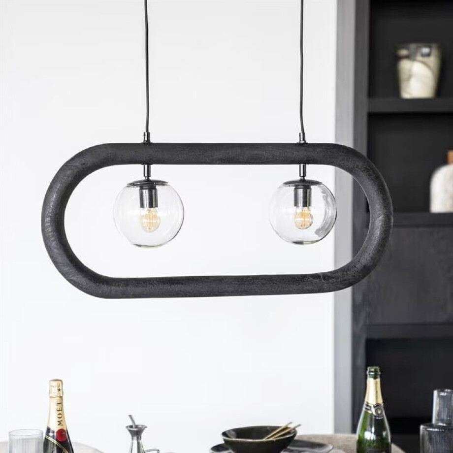 By-Boo Hanglamp 'Eris' 2-lamps 60cm, kleur Zwart afbeelding 1