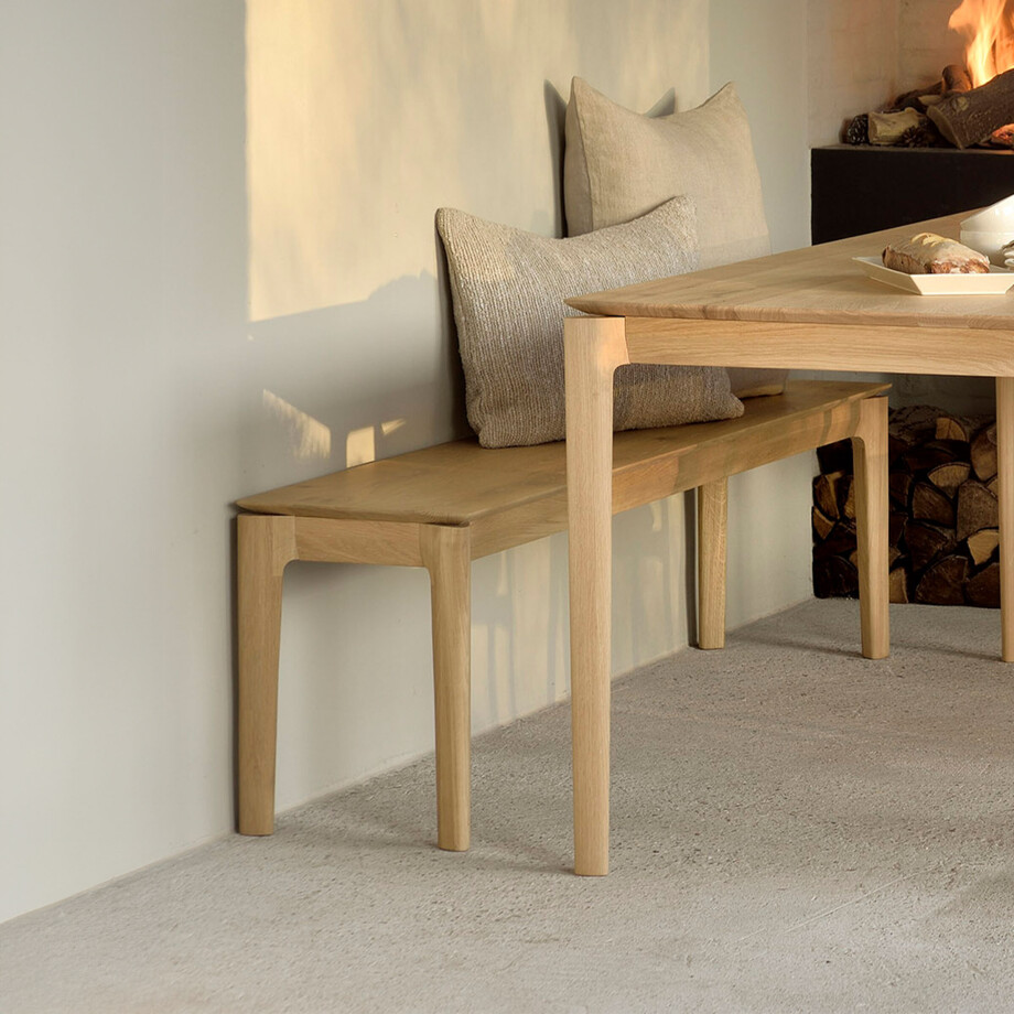 Ethnicraft Eetkamerbank 'Bok' Geolied Eikenhout, 126cm, kleur Naturel afbeelding 1