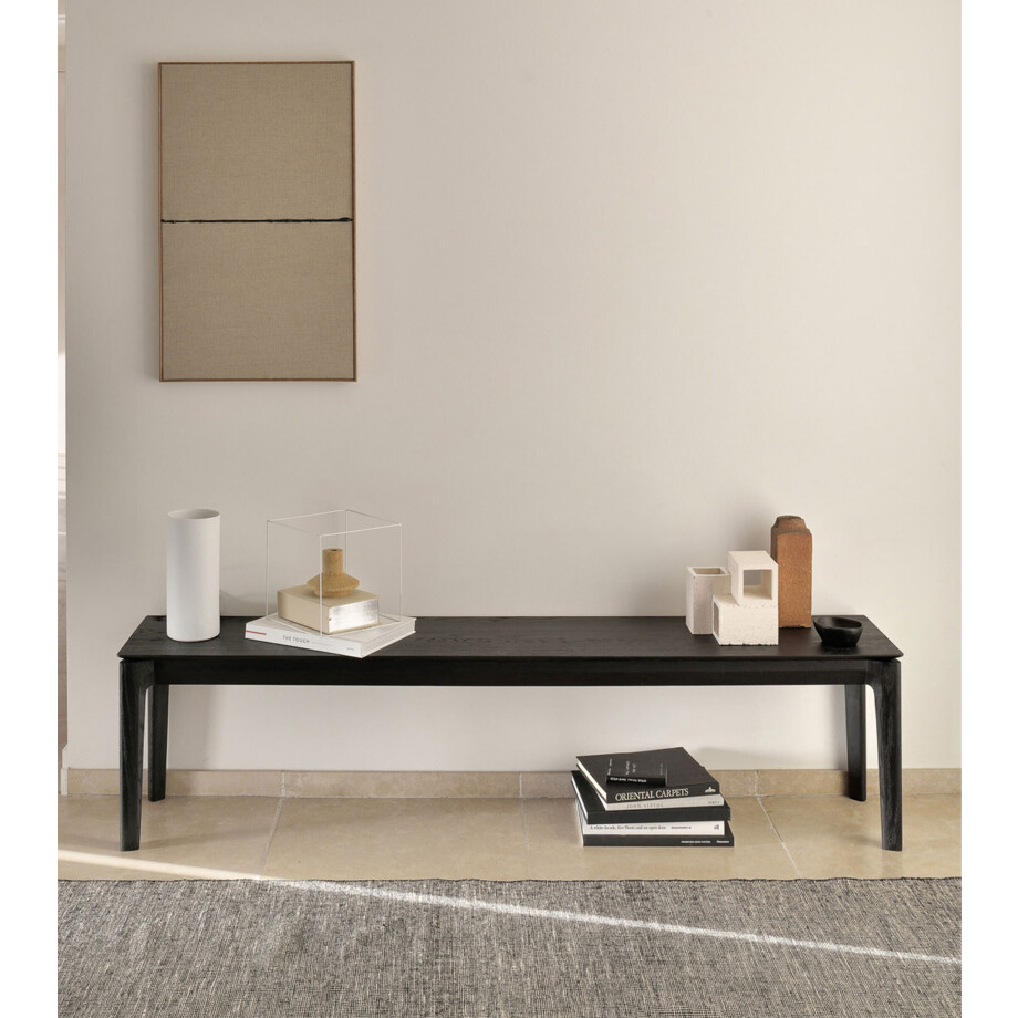 Ethnicraft Eetkamerbank 'Bok' Gevernist Eikenhout, 126cm, kleur Zwart afbeelding 1