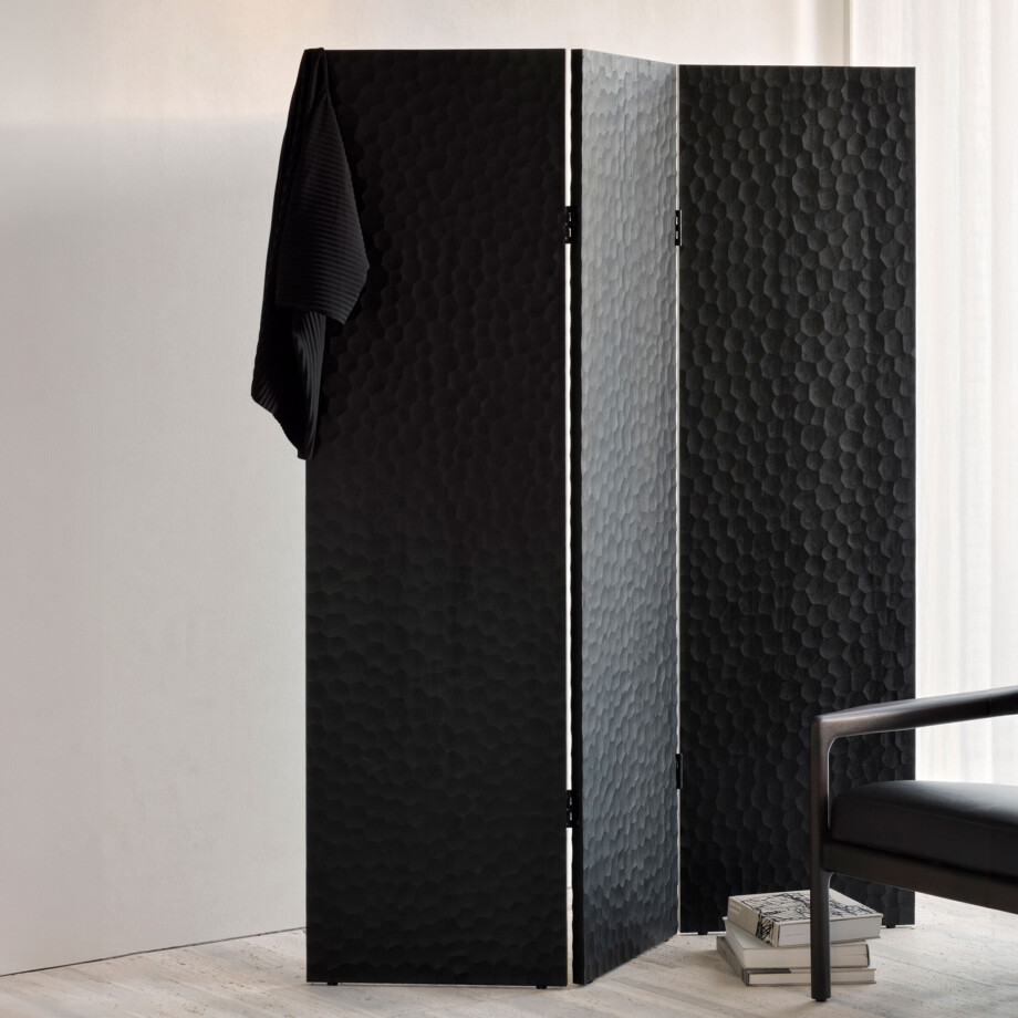 Ethnicraft Roomdivider 'Chopped' Gevernist Mahoniehout, 150cm, kleur Zwart Ethnicraft Roomdivider 'Chopped' Gevernist Mahoniehout, 150cm, kleur Zwart afbeelding 1