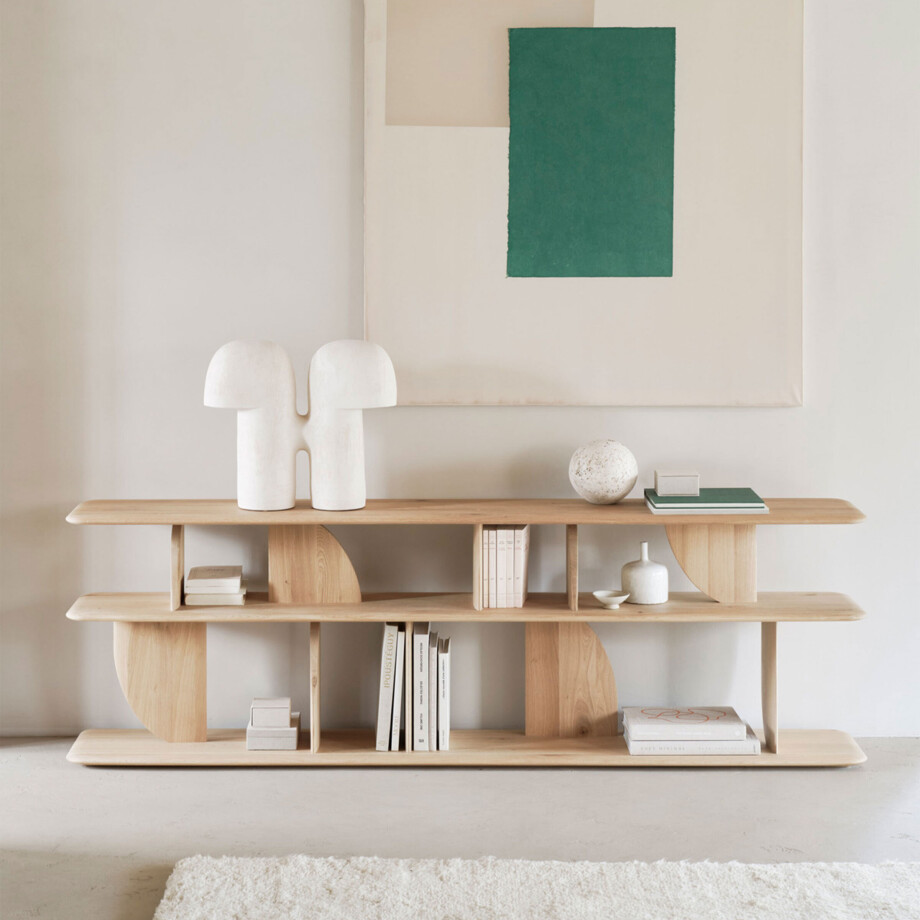 Ethnicraft Sidetable 'Geometric' Geolied Eikenhout, 210cm, kleur Naturel Ethnicraft Sidetable 'Geometric' Geolied Eikenhout, 210cm, kleur Naturel afbeelding 1