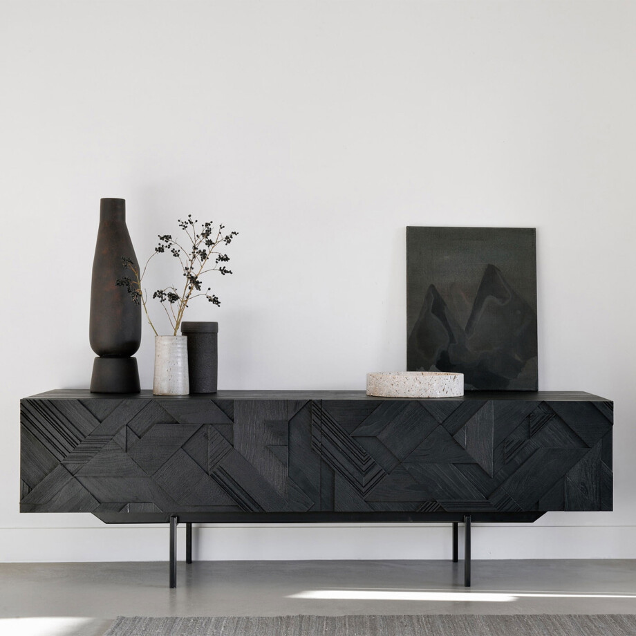 Ethnicraft TV-meubel 'Graphic' Gevernist Teakhout, 160cm Ethnicraft TV-meubel 'Graphic' Gevernist Teakhout, 160cm afbeelding 1