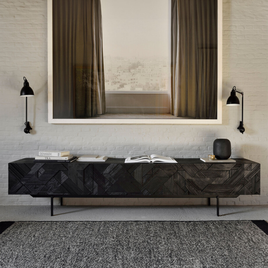 Ethnicraft TV-meubel 'Graphic' Gevernist Teakhout, 240cm Ethnicraft TV-meubel 'Graphic' Gevernist Teakhout, 240cm afbeelding 1