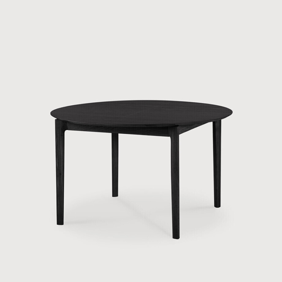 Ethnicraft Uitschuifbare Ronde Eettafel 'Bok' Gevernist Eikenhout, 129/179 x 129cm, kleur Zwart afbeelding 1