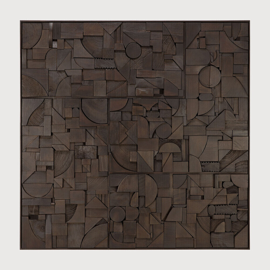 Ethnicraft Wandpaneel 'Bricks' Teakhout, 100 x 100cm, kleur Donkerbruin afbeelding 1
