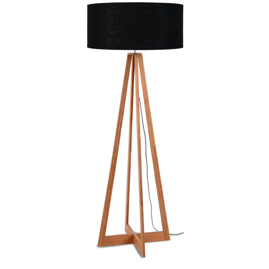 Good&Mojo Vloerlamp 'Everest' Bamboe en Eco linnen, kleur Zwart afbeelding 1