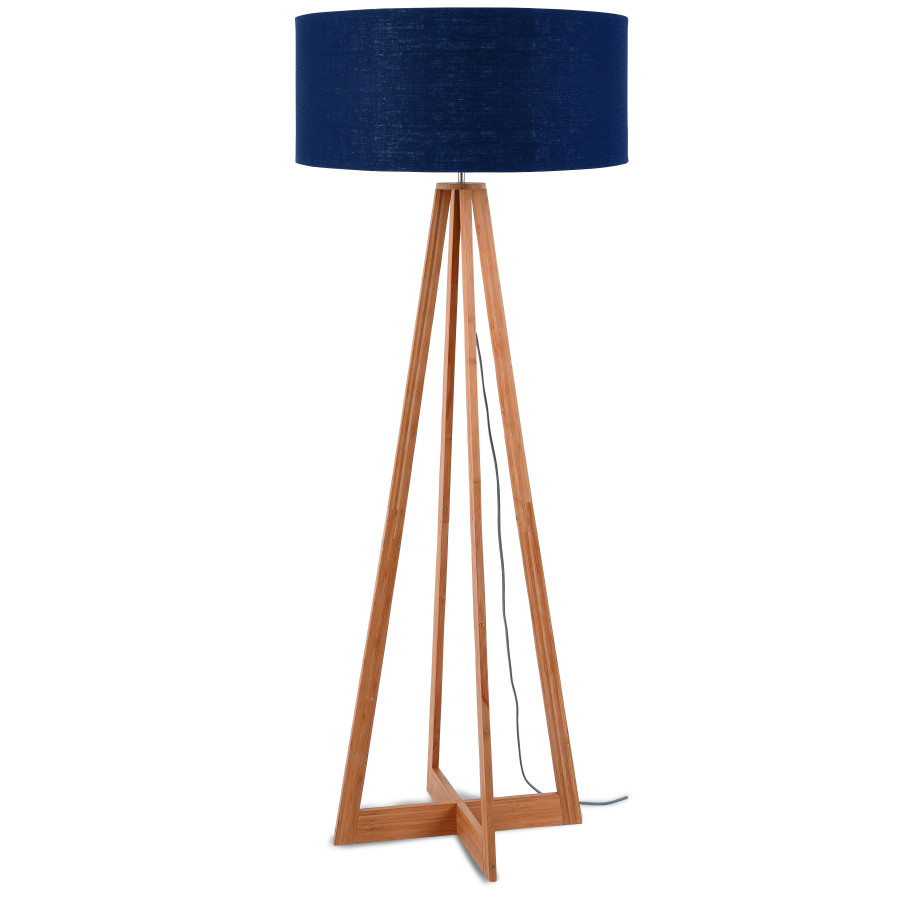 Good&Mojo Vloerlamp 'Everest' Bamboe en Eco linnen, kleur Denimblauw afbeelding 1